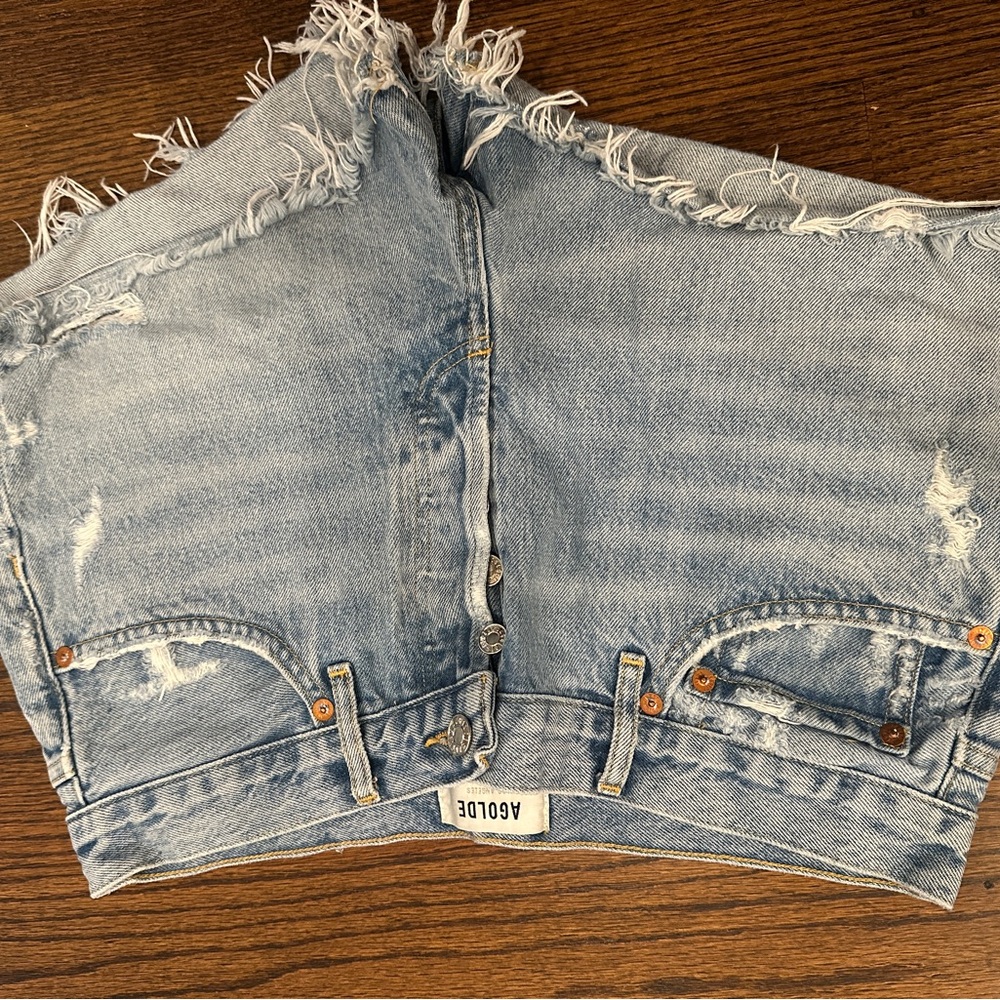 Agolde Women's Faded Blue Frayed Hem Jeans